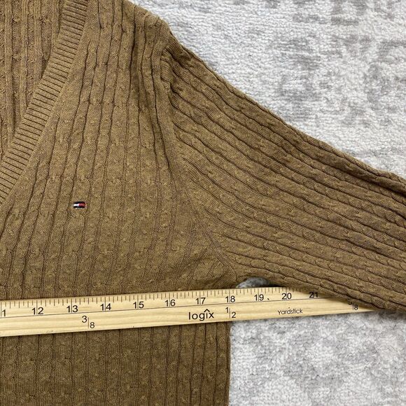 Tommy Hilfiger Cable Knit V Neck Pullover Sweater Womens Brown Cotton Size Large - Picture 3 of 5